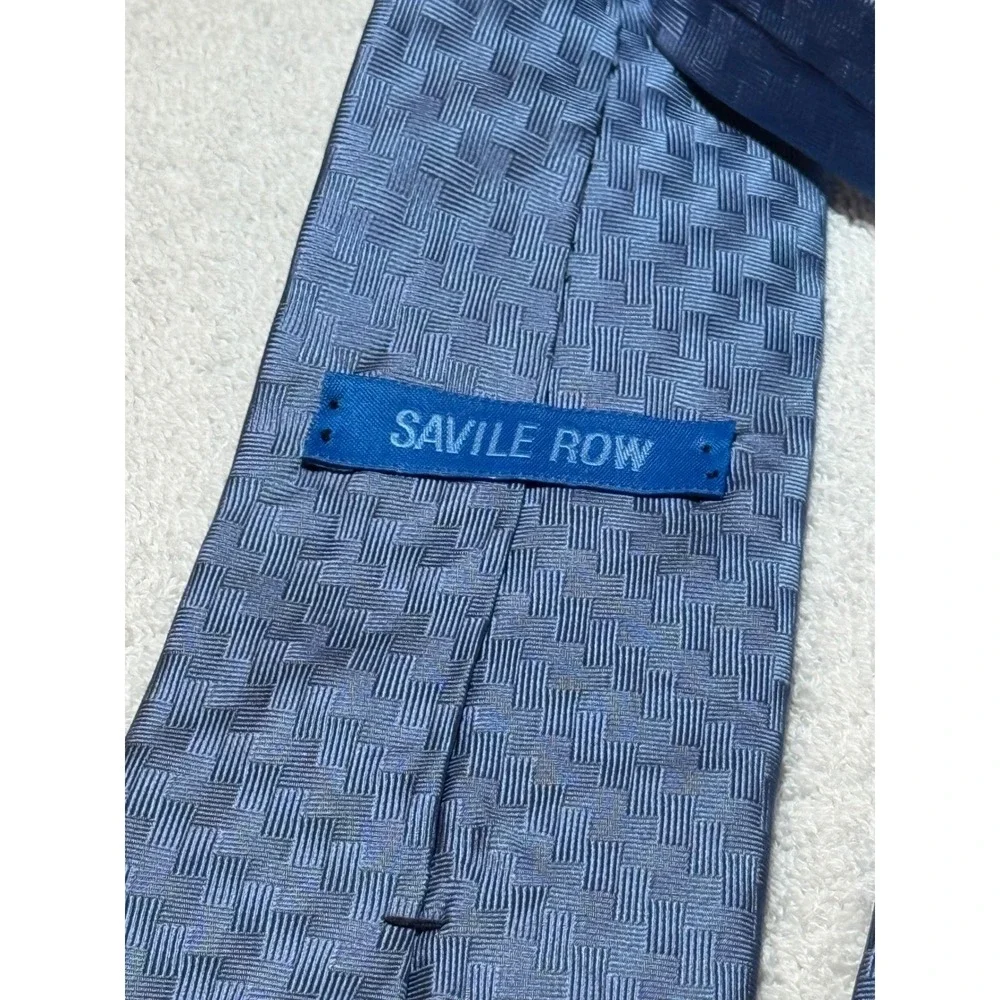 Savile Row Mens Silk Tie Blue Basketweave Geometric Pattern Made in USA WPL 2831